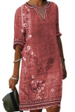 V Neck Ethnic Floral Print T-Shirt Dress