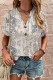 V Neck Button Folf Sleeves Printing Top