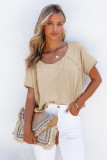 Apricot Solid Patched Side Slit T Shirt