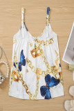 Sleeveless V Neck Buckle Printing Top