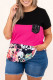 Black Floral Color Block Sequin Pocket Plus Size Tee