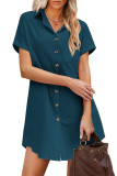 Turndown Collar Button Up Plain Shirt Dress