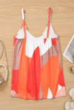 Sleeveless V Neck Buckle Printing Top