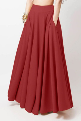 Plain High Waist Pockets Pleated Skirt