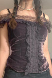 Plain Lace Splicing Velvet Tank Top