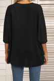 Geometric Tape Splicing Plain V Neck Oversize Blouse