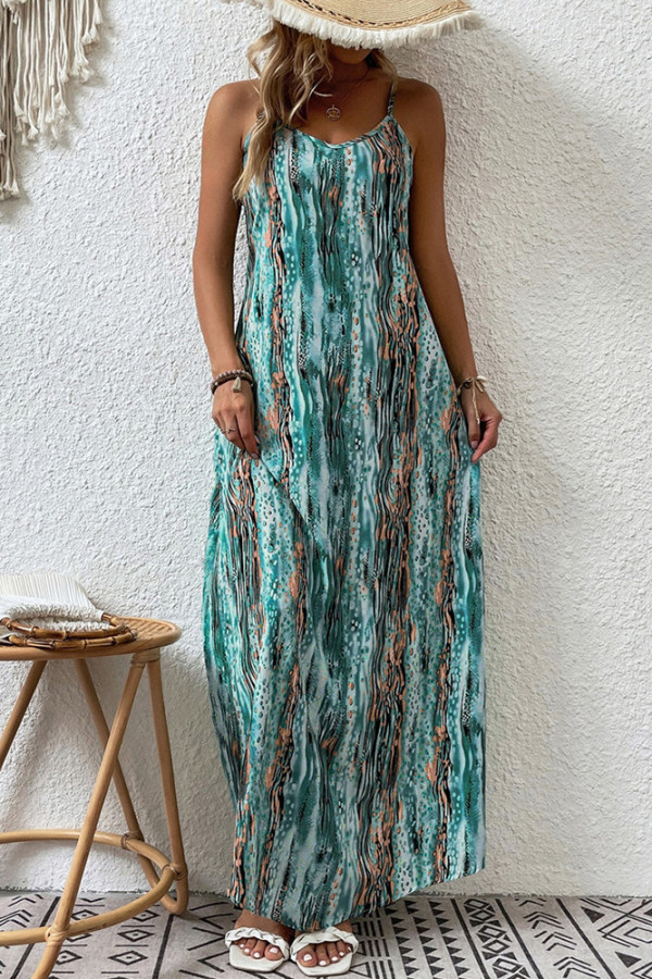 Tie Dye Printing Spaghetti Maxi Dress