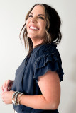 Sky Blue Tiered Ruffled Sleeve Drawstring V Neck Plus Size Blouse