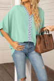 Geometric Tape Splicing Plain V Neck Oversize Blouse