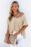 Apricot Solid Patched Side Slit T Shirt