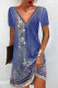V Neck Ethnic Floral Print T-Shirt Dress