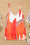 Sleeveless V Neck Buckle Printing Top