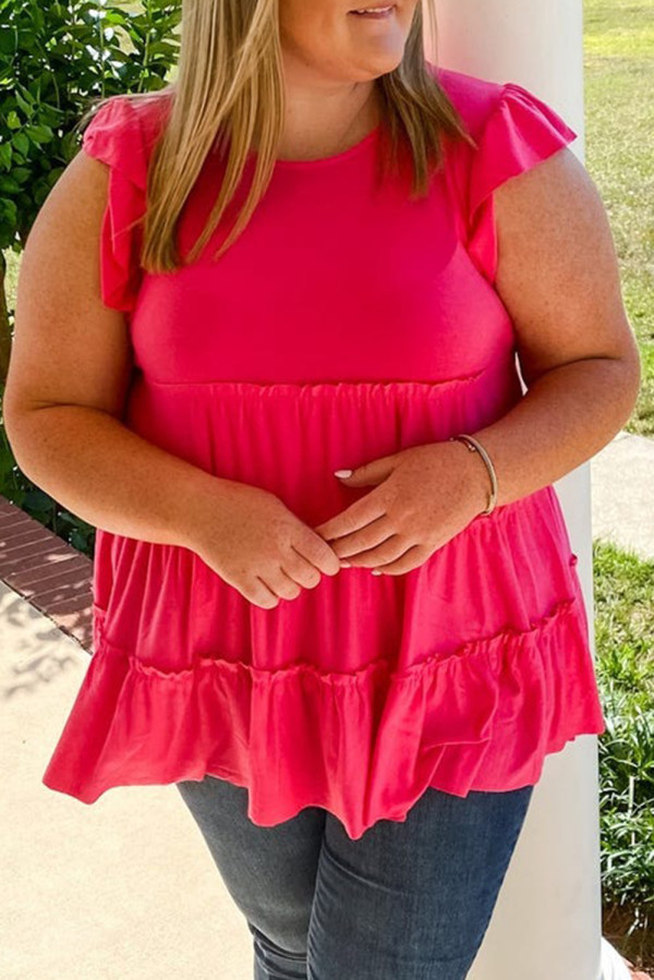 Red Layered Ruffle Plus Size Tank Top