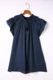 Sky Blue Tiered Ruffled Sleeve Drawstring V Neck Plus Size Blouse