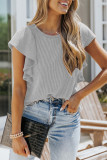 Ruffle Sleeves Ribbed Knitting Blouse