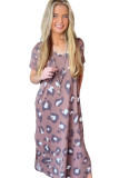 Leopard Print V Neck Long T-shirt Dress