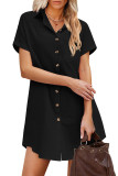 Turndown Collar Button Up Plain Shirt Dress