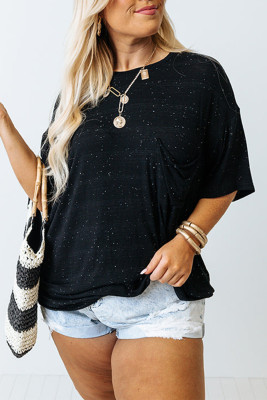 Black Splatter Allover Plus Size Pocketed T-shirt