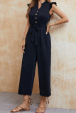 Sleeveless Ruffle Button Up One Piece Jumpsuit