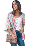 Multicolor Leopard Print Open Front Bell Sleeve kimono