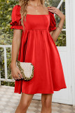 Puff Sleeves Square Neck Smocked Dress