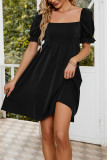 Puff Sleeves Square Neck Smocked Dress