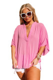 Pink Plus Size Flowy V Neck Blouse