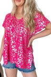 Rose V Neck Gold Leopard Short Sleeves Top