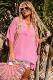 Pink Plus Size Flowy V Neck Blouse