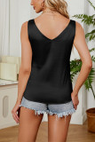 Plain SLeeveless V Neck Satin Tank Top
