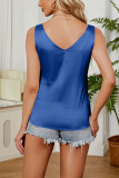 Plain SLeeveless V Neck Satin Tank Top