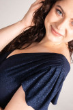 Blue Flutter Sleeve Wrap V Neck Plus Size Belted Dress
