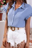 Blue Textured Open Button Blouse