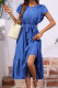 Blue Flutter Ruffles Sleeves Midi Dress