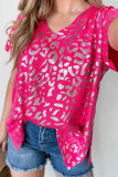 Rose V Neck Gold Leopard Short Sleeves Top