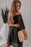 Black Round Neck Short Sleeve Loose Lace Dress
