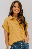 Yellow Rolled Short Sleeve Polka Dot Print Shirt