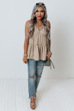 Khaki Split V Neck Tiered Ruffle Tank Top