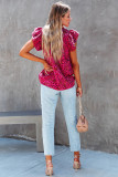 Rose Floral Print Tiered Flutter Sleeve V Neck Top