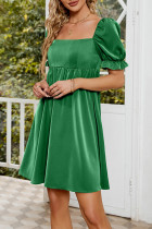 Puff Sleeves Square Neck Smocked Dress