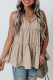 Khaki Split V Neck Tiered Ruffle Tank Top