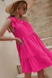 Rose Swiss Dot One Shoulder Ruffles Dress