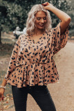 V Neck Leopard Print Peplum Blouse