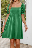 Puff Sleeves Square Neck Smocked Dress