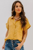 Yellow Rolled Short Sleeve Polka Dot Print Shirt