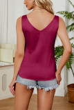 Plain SLeeveless V Neck Satin Tank Top