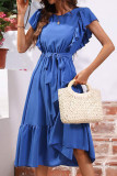 Blue Flutter Ruffles Sleeves Midi Dress