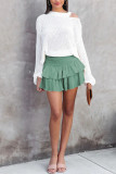 Plain HIgh Waist Smocked Ruffle Skirt Dress