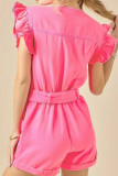 Plain Buttoned Flutter Sleeves Denim Romper