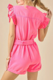 Plain Buttoned Flutter Sleeves Denim Romper